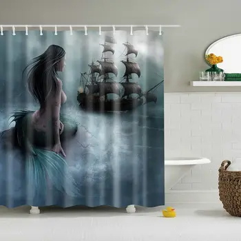 Красива русалка душ завеса, медузи завеси комплект с куки морски океански животни баня декор пере плат баня