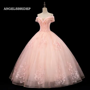 Angelsbridep реална картина мъниста топка рокля 15-годишен Quinceanera рокли розов сладък 16 парти рокли Vestidos де Quinceañera