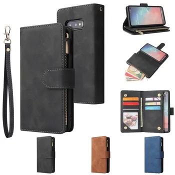 Zipper Pocket Wallet Множество слотове за карти Стойка за телефон Cover за Samsung Galaxy A54 A04e M13 M23 F23 A14 5G C5 C7 C8 C9 Pro A6S