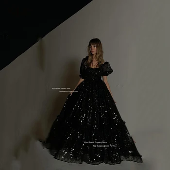 Selkie Glitter Черни дълги вечерни рокли Скъпа A-Line принцеса абитуриентска рокля Официални рокли за рожден ден Абитуриентски рокли с пайети