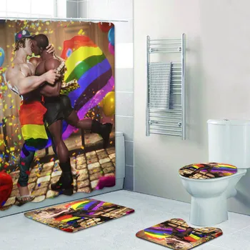 Гей гордост флаг Начало декор мъже гей гордост душ завеса вана завеса комплект любов е любов гей мир ЛГБТ постелки за баня килими 180x200cm