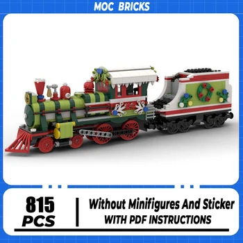 Moc градивни блокове Коледният локомотив модел технология тухли DIY строителство влак събрание играчка за празнични подаръци