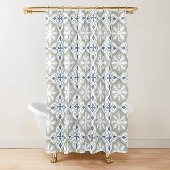марокански пергола решетка модел душ завеса,индиго флот синьо бяло реколта геометрична решетка баня завеси с куки