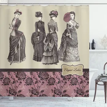Викторианска завеса за душ Мода История Рокля Чанта Перо Ръкавици Цветен дизайн Бароков комплект завеси за баня