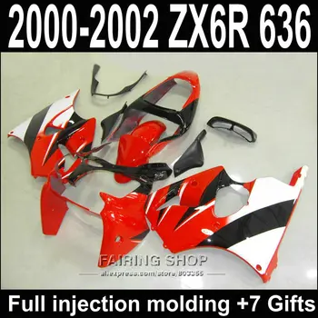 100% Fit пластмасов комплект за обтекател за Kawasaki ZX6R 2000 2001 2002 zx-6r ( Червено бяло ) Персонализиране на стикер безплатно за обтекатели S37