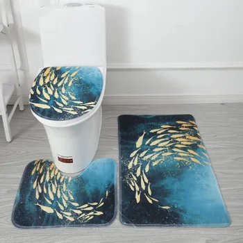 океански модел малък килим къс плюшен нехлъзгащ се под мат скандинавски стил тоалетна мат тоалетна покритие баня абсорбиращ подложка за крака
