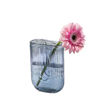 Стъклена ваза Всекидневна Настолна U-образна декоративна ваза орнаменти Вода повдигнати цветя суха ваза