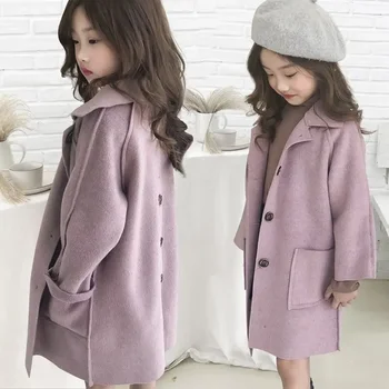 Детско дебело вълнено палто за момичета 2023 Нова мода едноредно бебе детски момичета носят есенно зимно яке палта 4-12 години