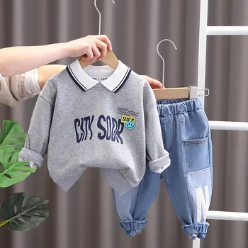 Комплекти дрехи за момчета Пролет Есен 2023 Детски памучни поло суичъри Панталони 2бр Анцузи за бебе от 1 до 5 години Детски екипировки