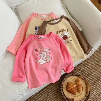 Детско облекло Детска тениска с дълъг ръкав в корейски стил Пролет и есен Нови момчета и момичета карикатура Casual Base Shirt Baby