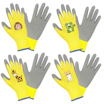 Детски градинарски ръкавици Латексово покритие Градина Работа Защитни ръкавици 4Pairs Множество размери Мека безопасност против хлъзгане градинарство