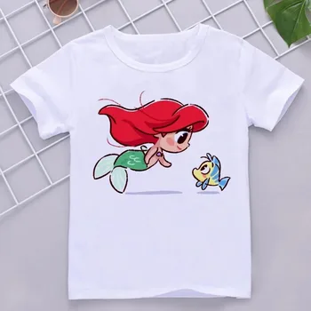 Дете русалка принцеса Kawaii отпечатани тениска памук бебе момиче мека карикатура облекло сладък графични върхове деца смешно тройници дропшип