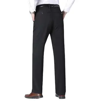 Мъжки прави панталони дебел плюшен мъжки костюм панталони с меки джобове средата на талията цип затваряне Официален бизнес стил за бащи