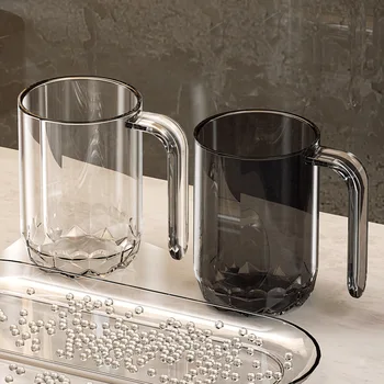 PET топлоустойчива чаша за вода за уста Оригинална проста дизайнерска дръжка Прозрачна чаша за четкане Арт храна клас мръсни зъби чаша