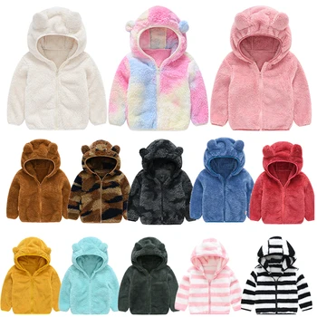20 цвята сладък мечка уши момичета яке плюшен пуловер есен зима запази топло връхни дрехи цип качулка момчета палто 1-6Y детски дрехи