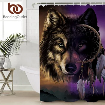 BeddingOutlet Wolf Bath Curtain Dreamcatcher Завеса за баня 3D Планини Душ завеса Лилаво кафяви водоустойчиви завеси