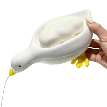 Сладък държач за сапун от бяла патица Самоизточващ се сапун Държач за спестяване на сапун Органайзер за сапун с дренажен отвор За мивка Баня Кухня