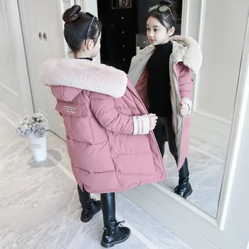 Момиче зимно яке деца открит топло палто дебел анорак детски дрехи ветроупорен памук кожа качулка връхни дрехи 3-13 година