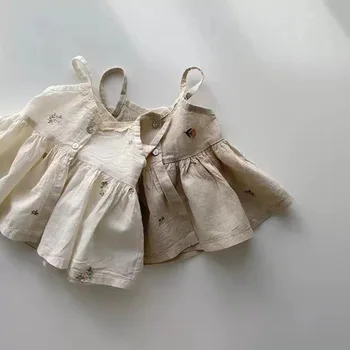 2023 Лято ново бебе момиче рокля без ръкави мода цвете бродерия момичета принцеса рокля случайни бебе детска рокля