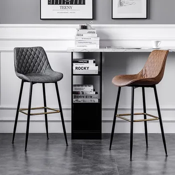 водоустойчив дизайнерски бар стол модерен прост гръб минималистичен скандинавски стол кожа черен удобен табурете алто мебели