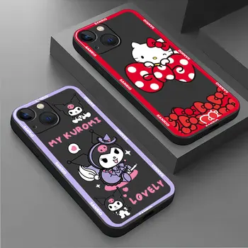 Калъф за Apple iPhone 11 13 14 Pro Max 12 Mini X XS XR Черен капак за телефон 7 8 Plus 6 6S SE 5 5S Soft Funda Kitty Kuromi Melody