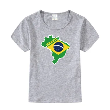 Бразилия Карта печат Фостър патриотизъм лято деца тениска случайни кръг врата тениска извънгабаритни пуловер мода детски дрехи