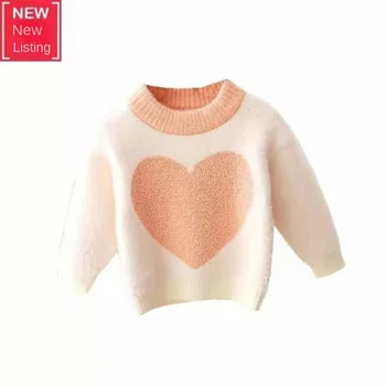 1-10Years Малко дете бебе момиче меки пуловери за момичета сладък сърце модел топло плетени пуловер върховете малки момичета връхни дрехи палто 8