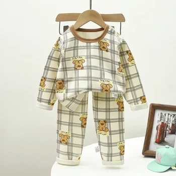 Детски момчешки пижами комплекти за 0-5 години зимни пижами с дълъг ръкав костюм бебе момиче дрехи малко дете памук момче спално облекло деца сън