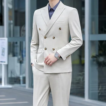 Boutique (Blazer + Western Pants) Мъжка мода Ежедневни британски стил Джентълменска сватба рибена кост Двуреден 2-парче 6XL