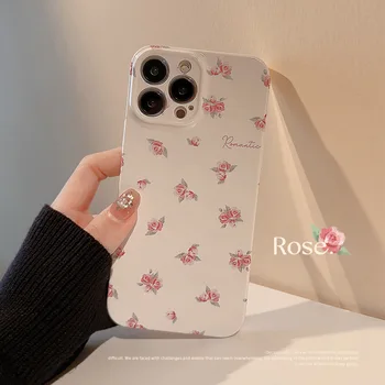 корейски красив калъф за розово цвете за iPhone 15 14 13 12 11 Pro Max 7 8 Plus XS Max XR X SE 2 Сладък твърд PC удароустойчив капак