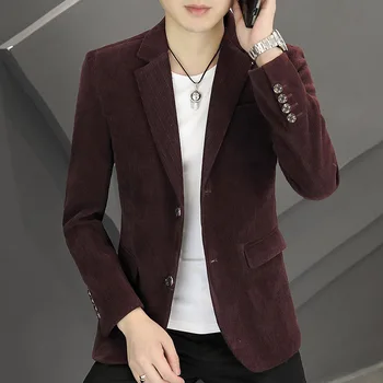 HOO 2023 Мъжка нова есен Красива Casual Fashion Tailored Suit Jacket Youth Corduroy Тънки блейзъри