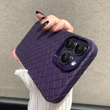 Purple Weave кожена дишаща мрежа телефон случай за iPhone 14 13 12 11 Pro Max XR X XS Max 14 Pro тънък мек силиконов заден капак