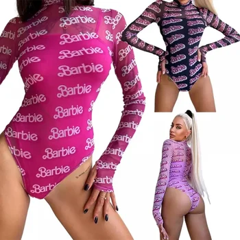 Барби момичета секси дълъг ръкав гащеризон мода Kawaii дами тънък прозрачен отслабване слипове жени бански боди плат подарък