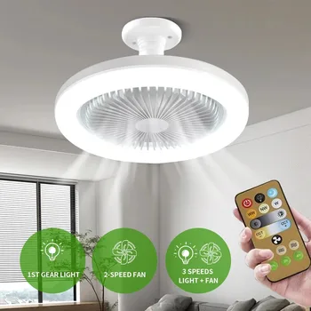 Нова минималистична дистанционно управление Електрическа вентилаторна светлина E27 Винтова уста Трицветна домакинска 360 ротация Led Fan Light