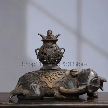 23см Китай Тибет Стар бронзов Censer слон Censer бронзова статуя