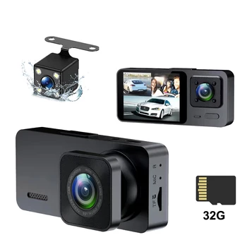 3 канален DVR за кола HD 1080P 3-обектив вътре в превозното средство Dash CamТрипосочна камера DVRs рекордер видео регистратор Dashcam видеокамера